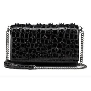 Christian Louboutin Paloma Croc Leather Crossbody Clutch Bag Black